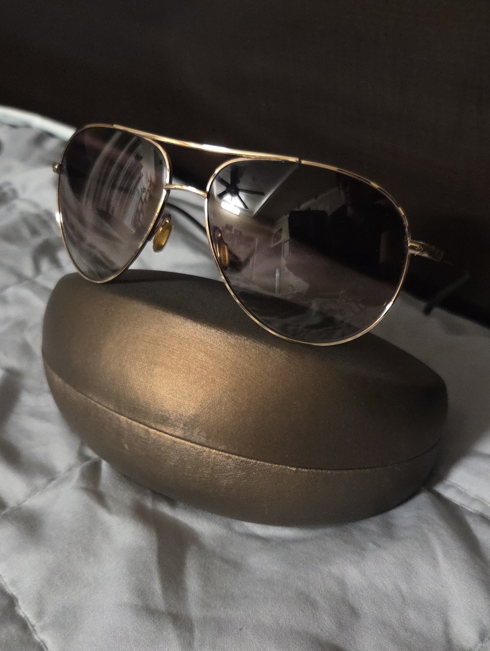 Nike Vintage Gold Frame Aviator Sunglasses with Dark Brown Lense, New